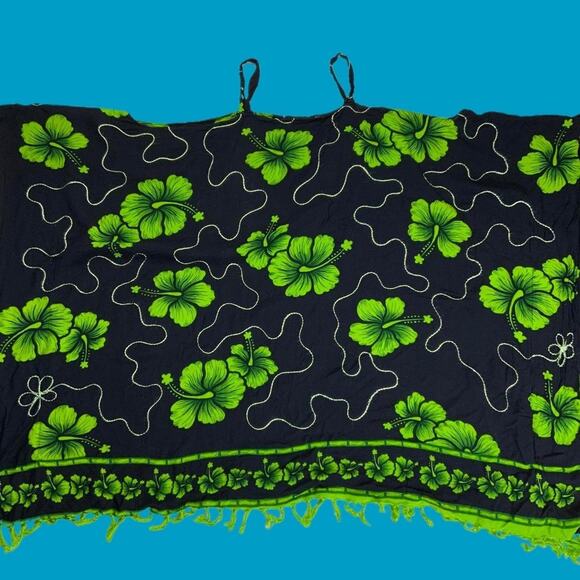 Tropical Green Hibiscus Blouse Beachy Vacation - Picture 1 of 3